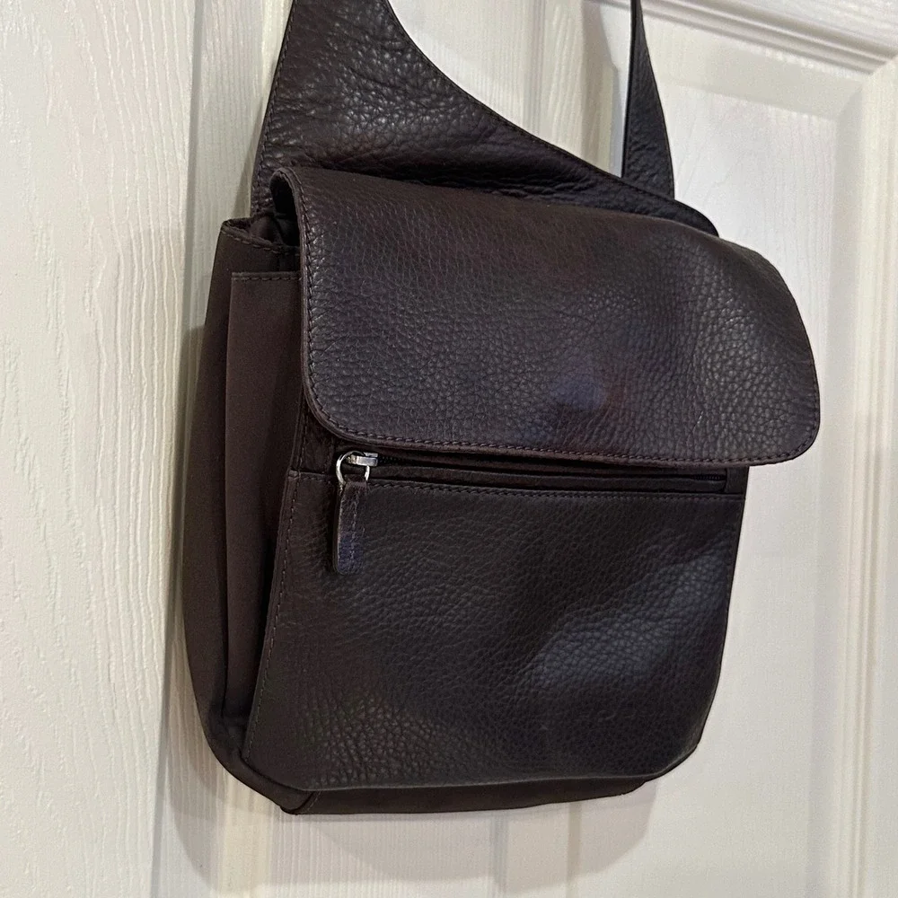 Fossil Dark Brown Pebbled Leather Crossbody Bag Organizer Messenger Purse